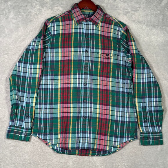 Ralph Lauren Shirt Mens Medium Green Plaid Brushed Flannel Classic Fit Button Up